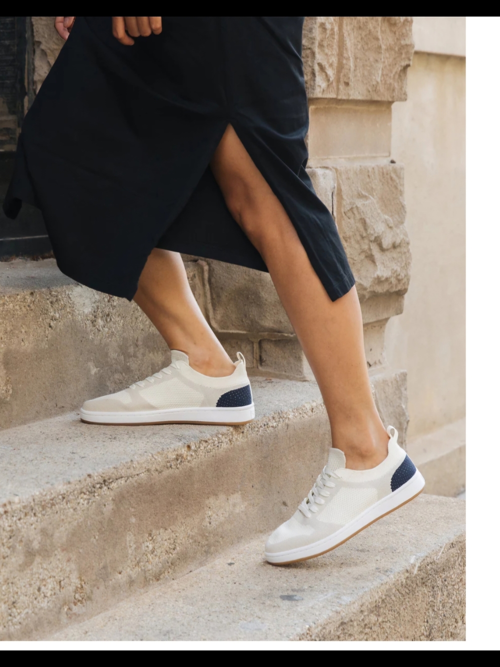 Suavs The 247 Knit Sneakers in Cream with Navy Heel Panel